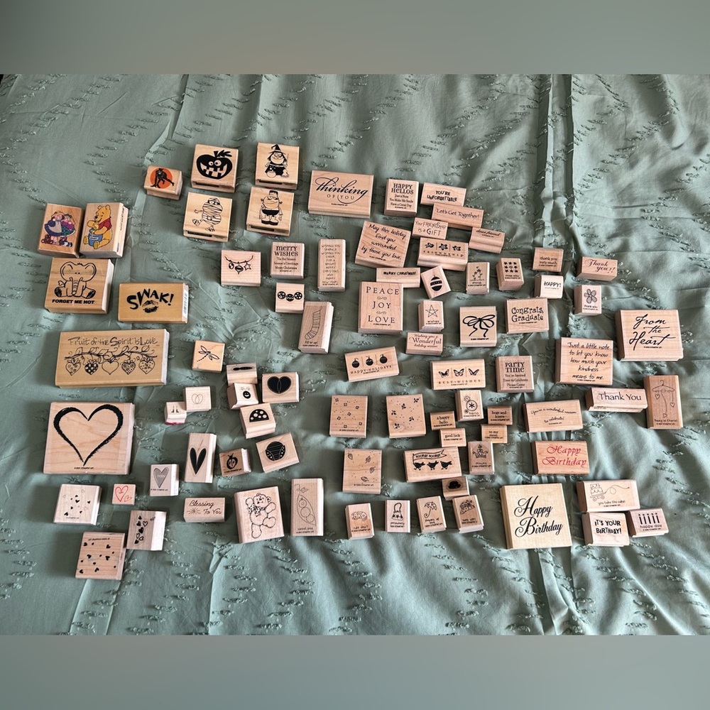 Huge wooden stamp collection for scrapbooking & crafts 75+ stamps